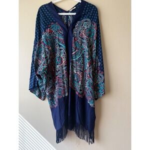 Roxy Boho Paisley Fringe Kimono Cover Up Oversized M/L/XL Festival Beach